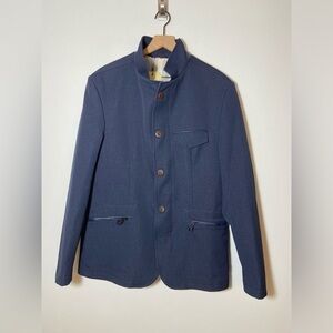 RNT23 Blazer Jacket Mens Size 46 Denim Leather Trim Full Zip Sport Coat NWT $259